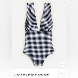 J.Crew Swim v-neck one-piece in gingham. White and navy gingham. Size 12. BNWT!